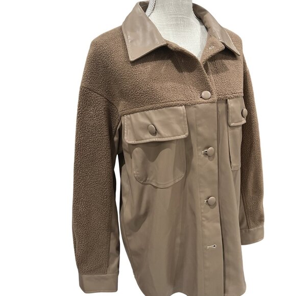 Heartloom Tonya Womens Shacket Jacket S Brown Fleece & Faux Leather - Picture 3 of 10